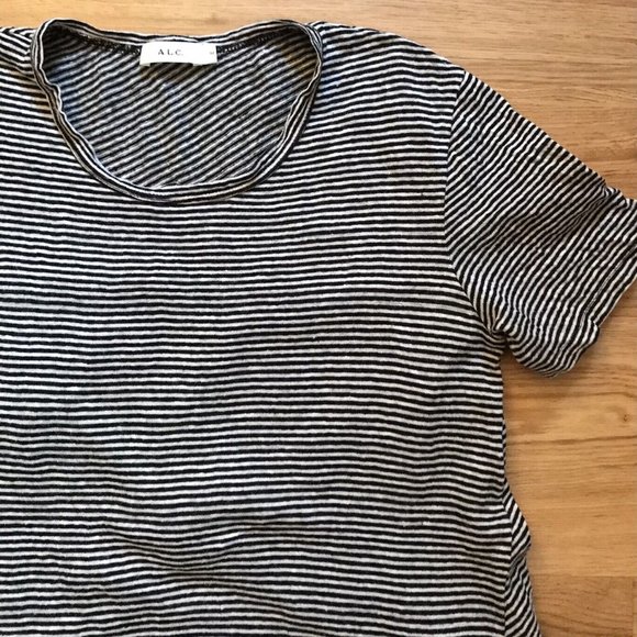 A.L.C. Striped Linen Open Back Tee Black White Size M - Picture 1 of 7